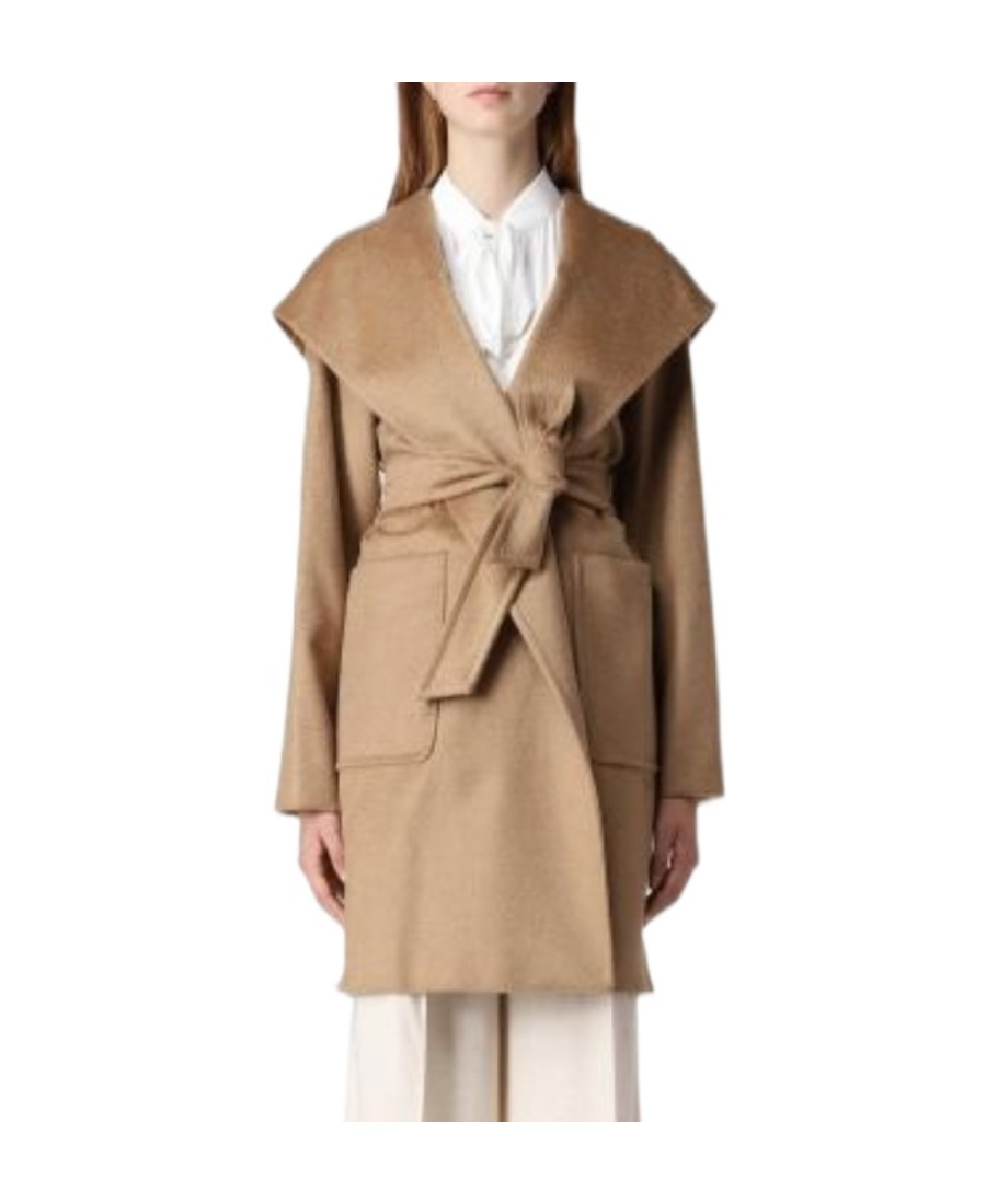 Max Mara Long-sleeved Lace-up Coat In Brown