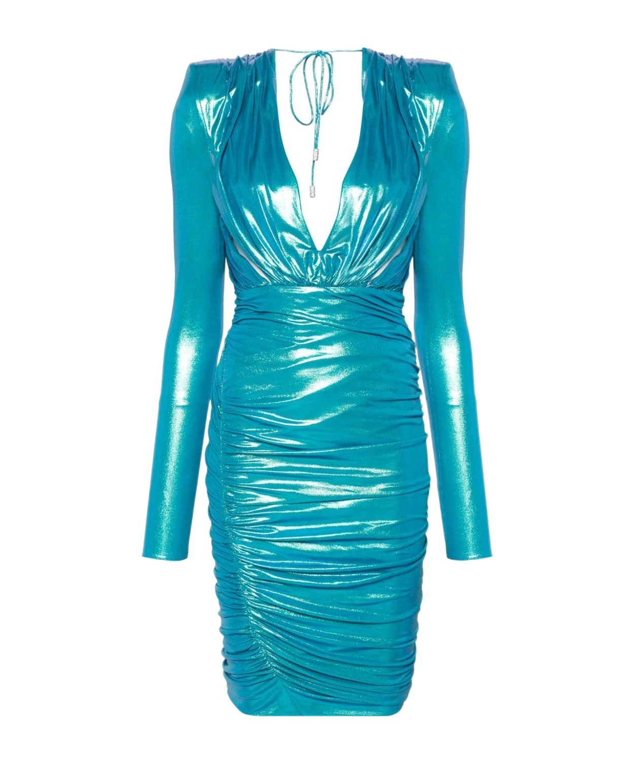 Alexandre Vauthier Laminated-finish Ruched Midi Dress In Blue