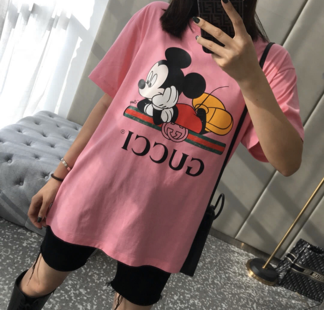 Gucci X Disney Mickey Print Oversized T-shirt In Pink