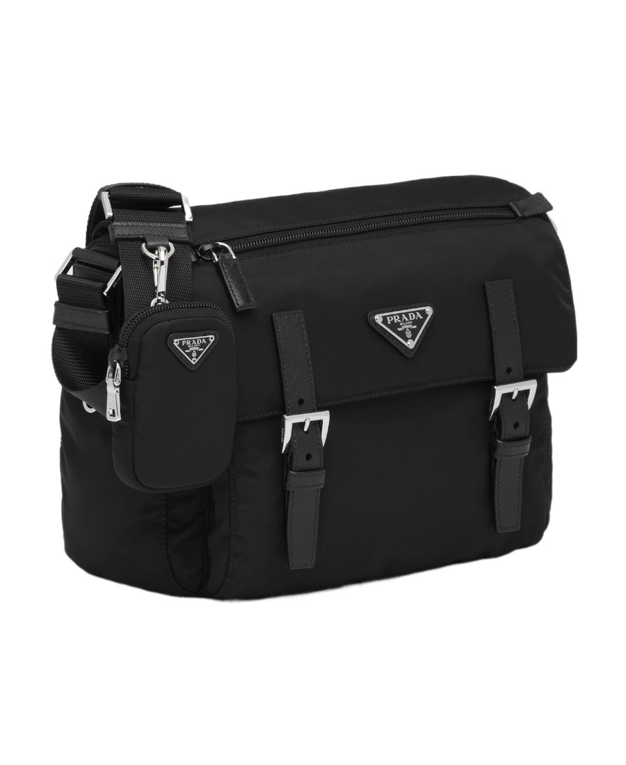 Prada Re-nylon Logo Plaque Crossbody Bag In Black