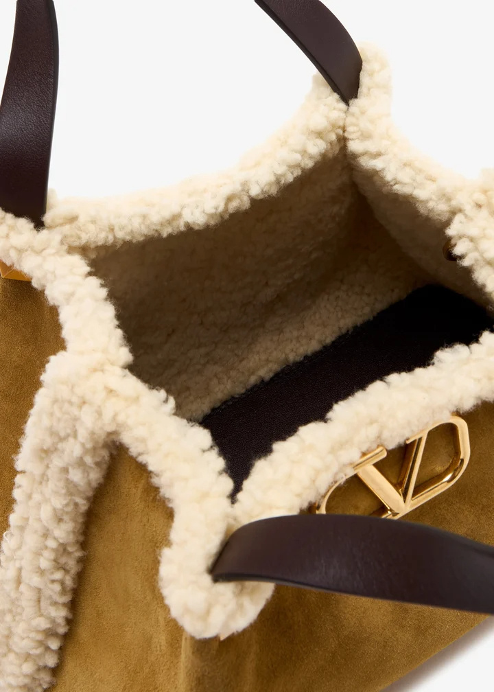 Valentino Small Vlogo Signature Suede Tote Bag In Brown