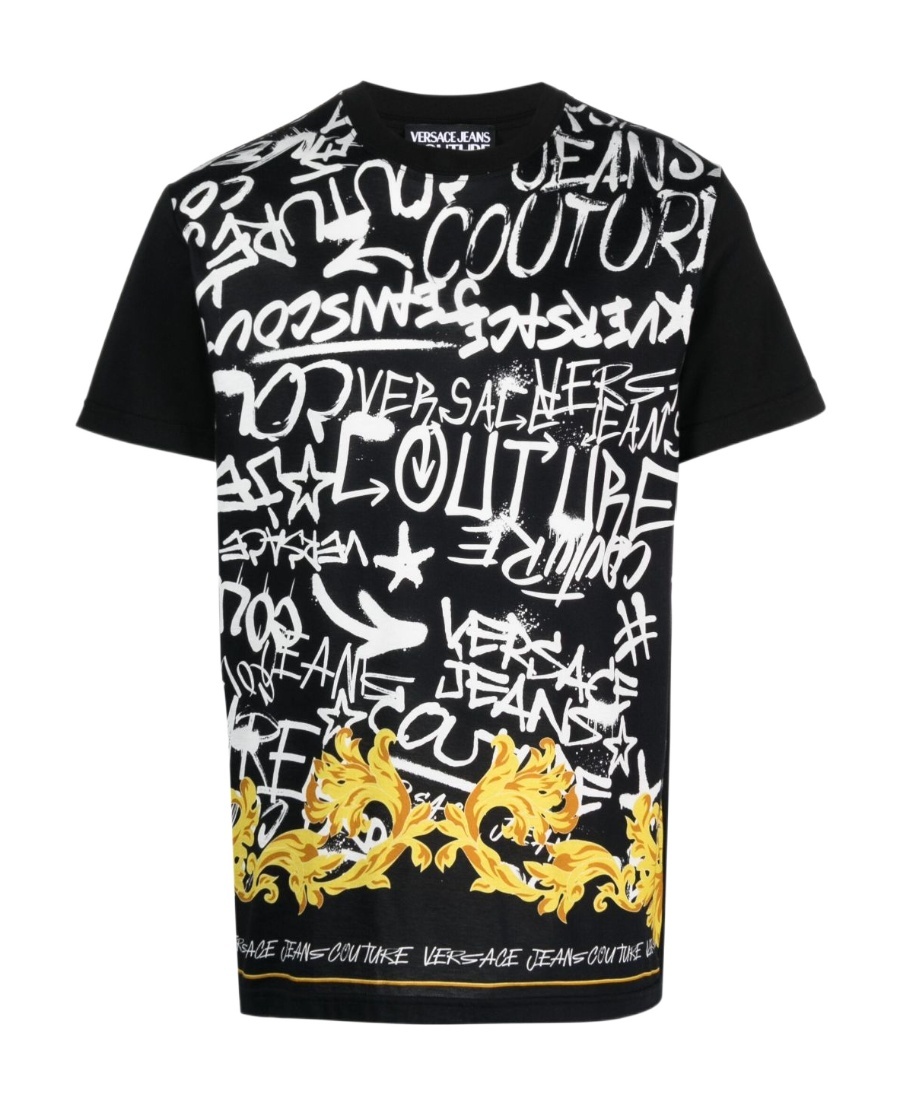 Shop Versace Jeans Graffiti-print Cotton T-shirt In Black