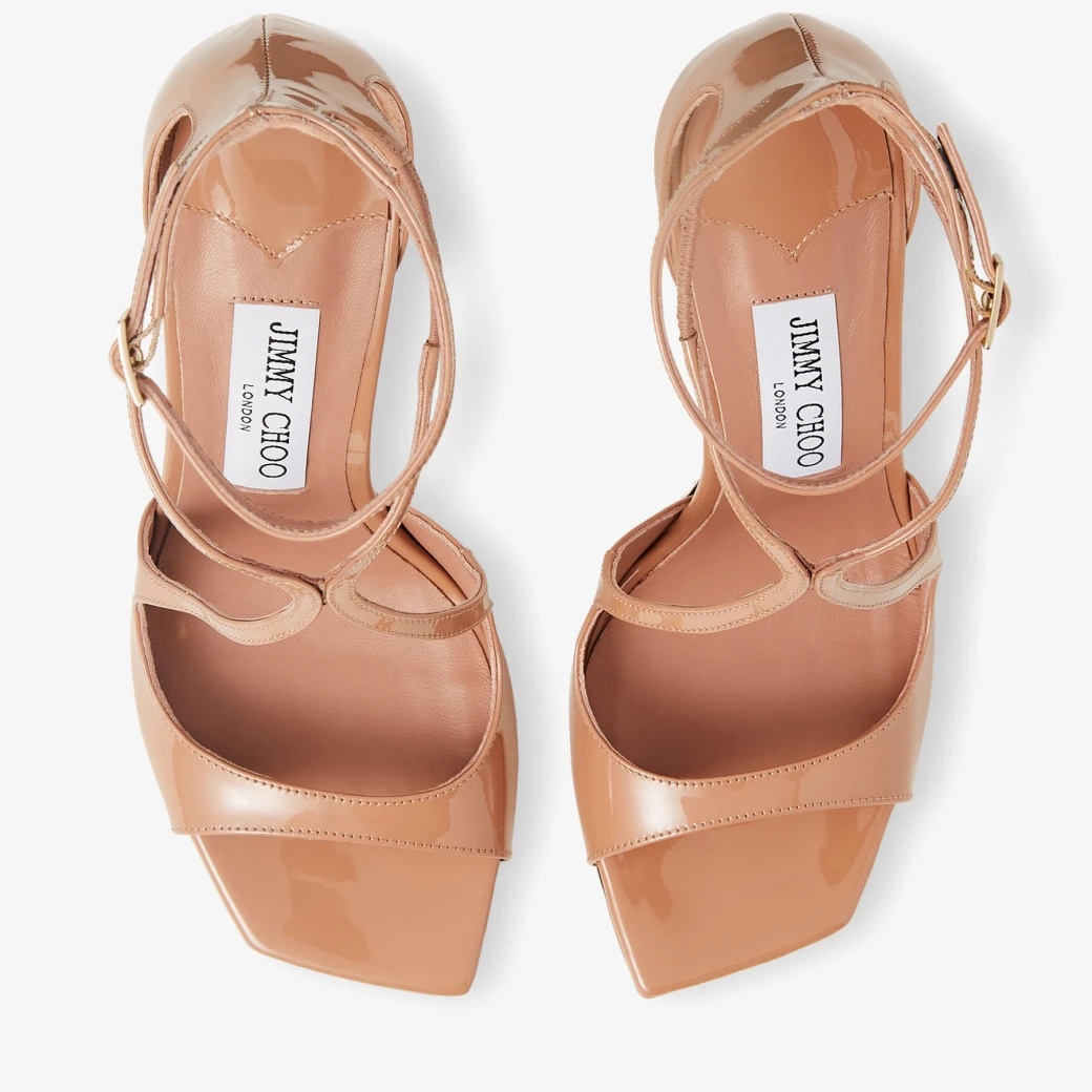 Jimmy Choo Patent Leather Azia 95 Sandals In Nude