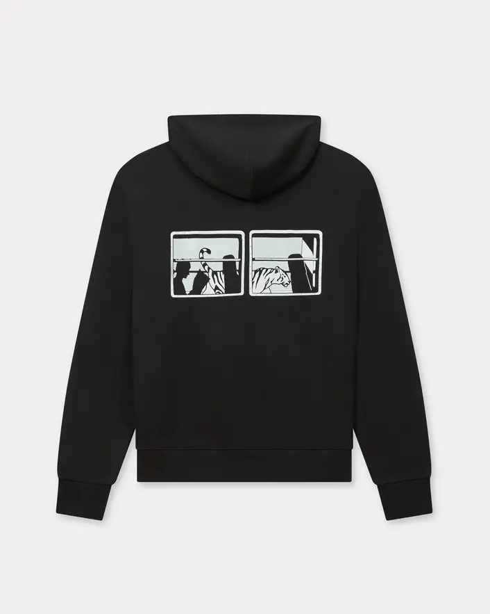Kenzo Hooded Sweater With Graphic Print And Pockets In Black