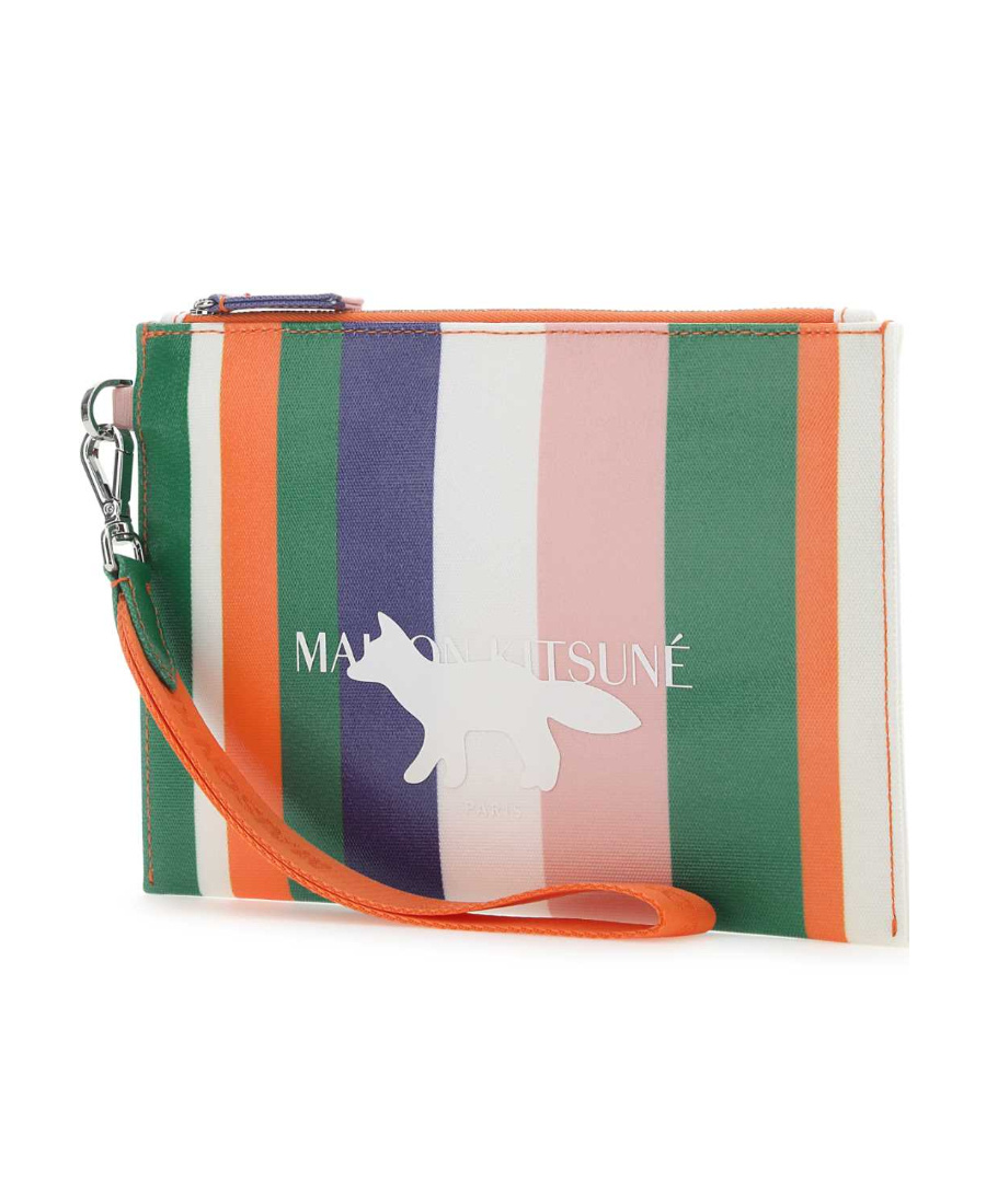 MAISON KITSUNÉ STRIPES CANVAS LOGO POUCH