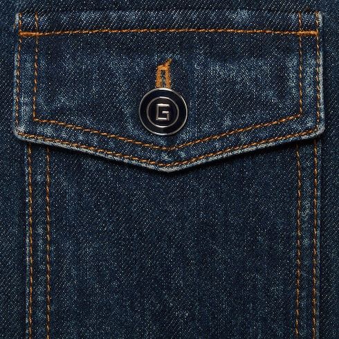 Gucci Square G-buttons Denim Dress In Dark Blue