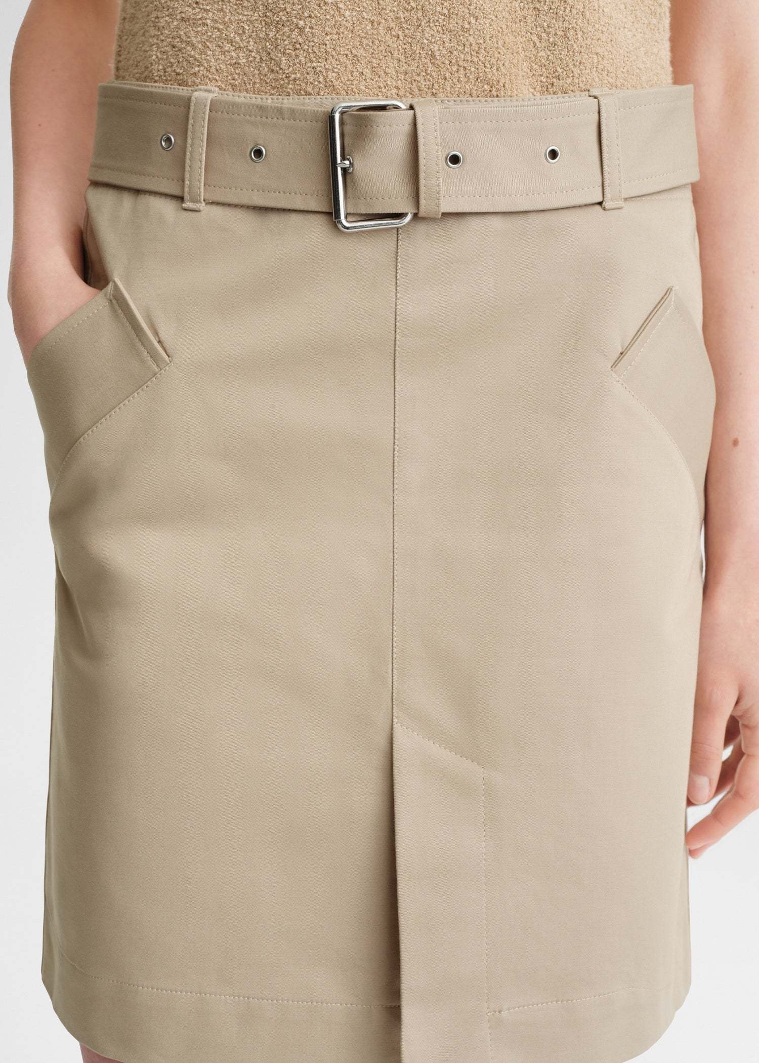 Totême Front-slit Belted Skirt In Nude