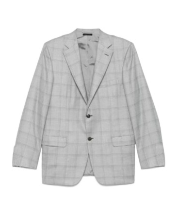 Brioni Wool-blend Check Blazer In Gray