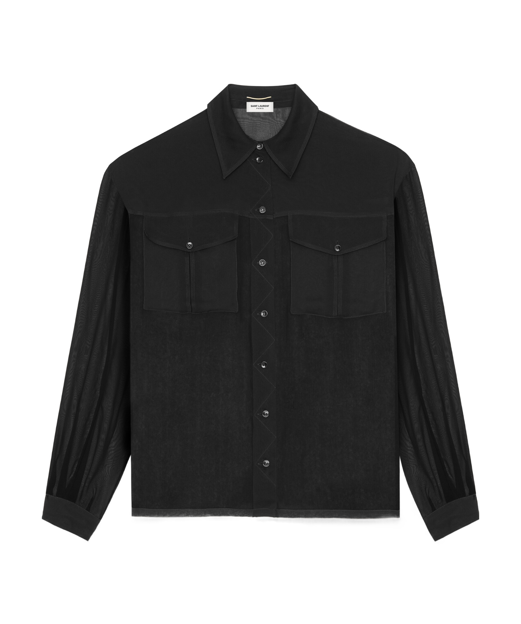 Saint Laurent Semi-sheer Silk Shirt In Black