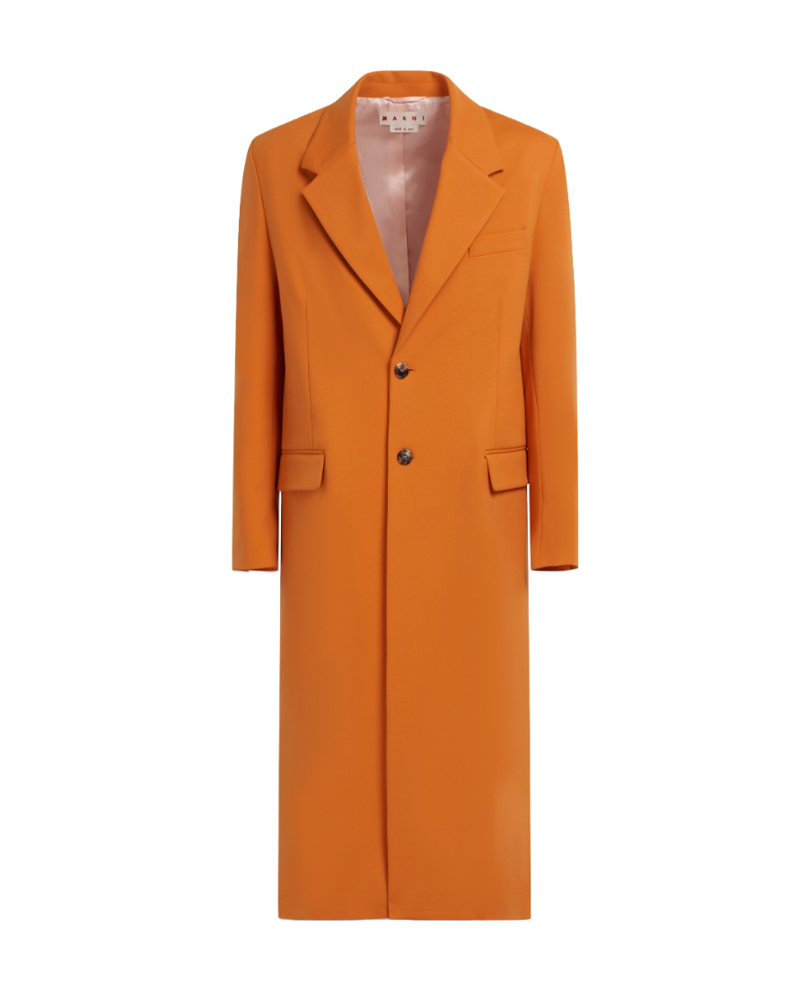 Marni Single-breasted Long Coat In Orange