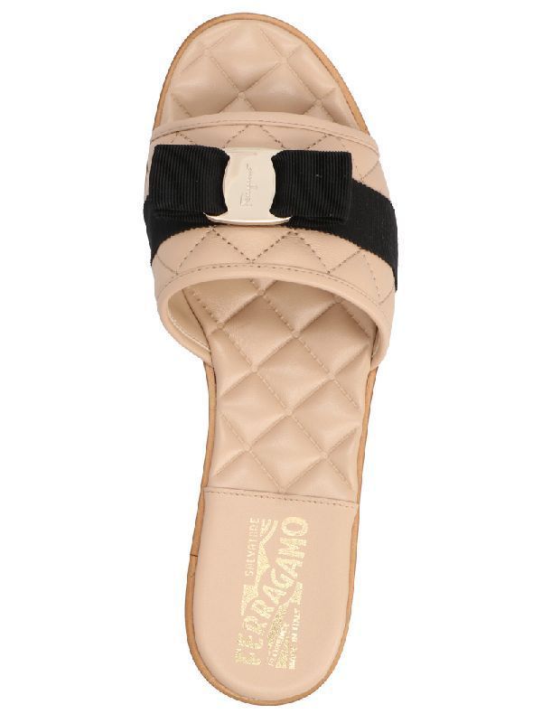 Ferragamo Women's Lovec Q Bow Accent Quilted Slide Sandals In Nude