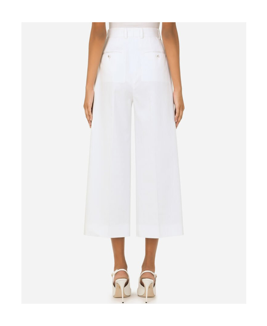 Dolce & Gabbana Logo-buttons Wide Leg Cropped Trousers In White