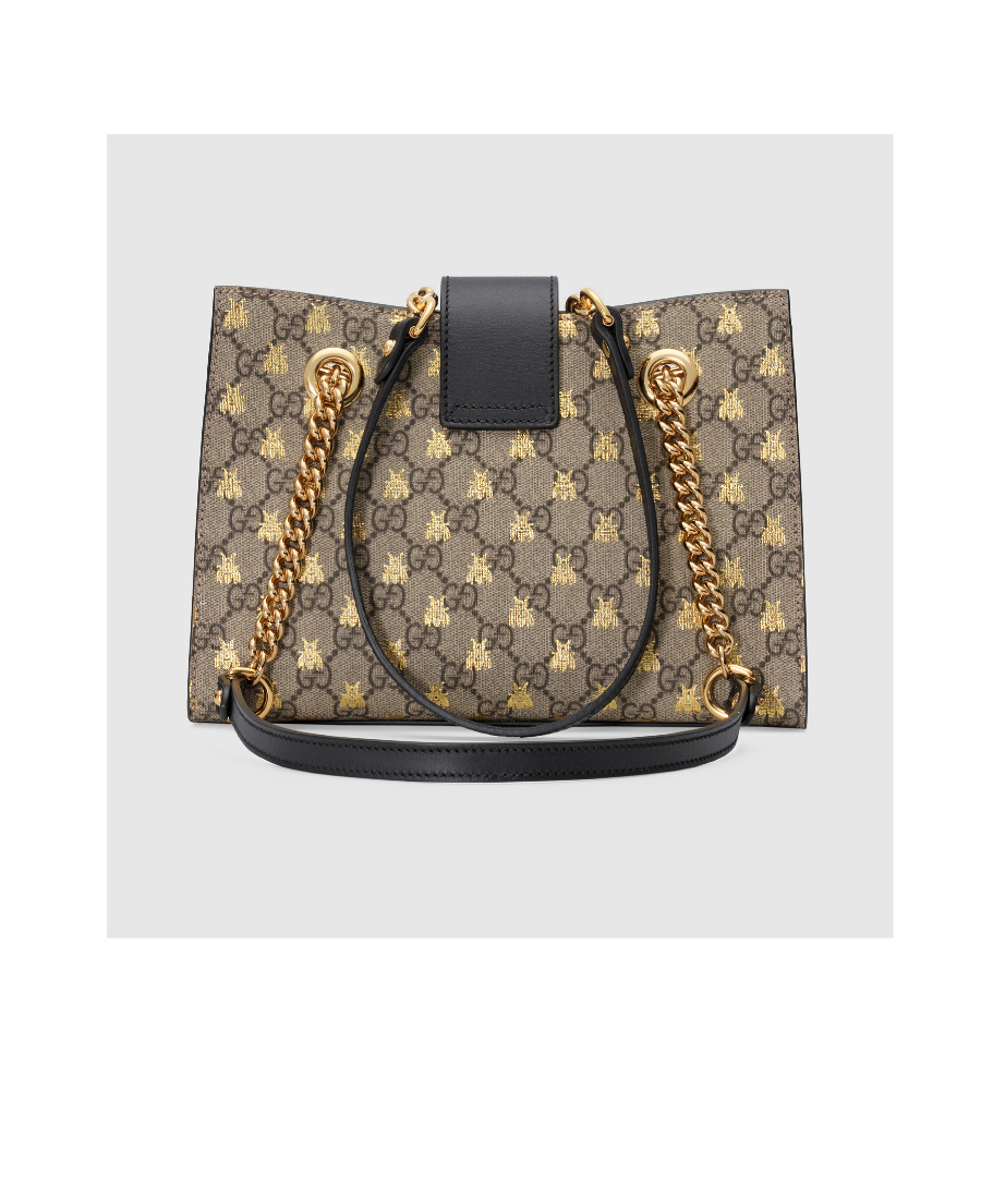 Gucci Padlock Small Gg Bees Shoulder Bag In Nude