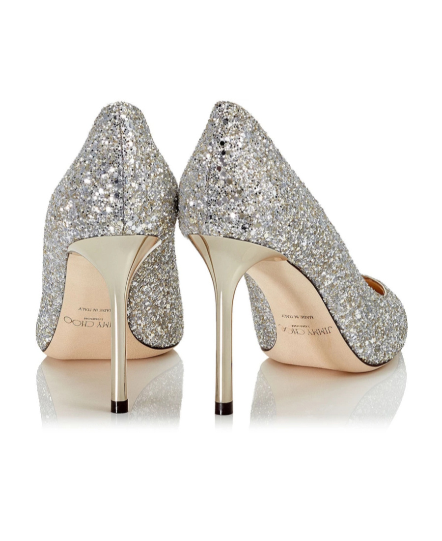 Shop Jimmy Choo Logo Thin-soled Shallow-mouth High-heeled Shoes In Gray