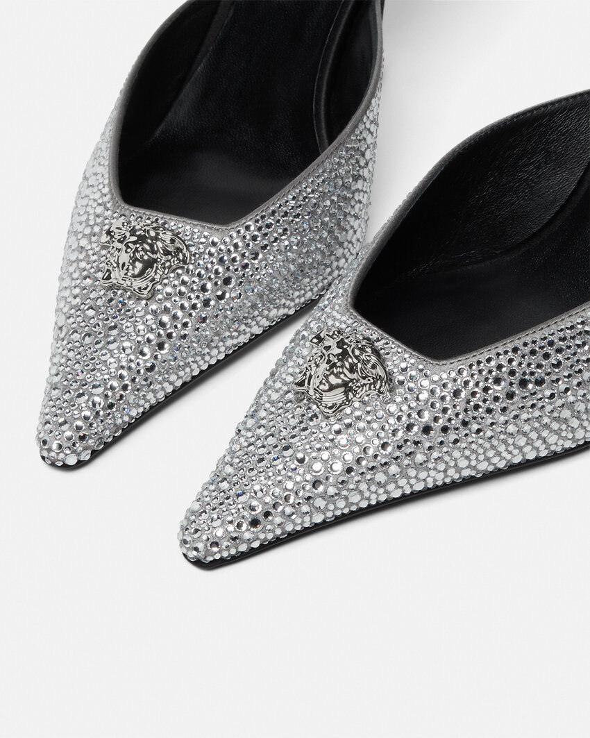 Versace 85mm Crystal La Medusa Slingback Pumps In Black
