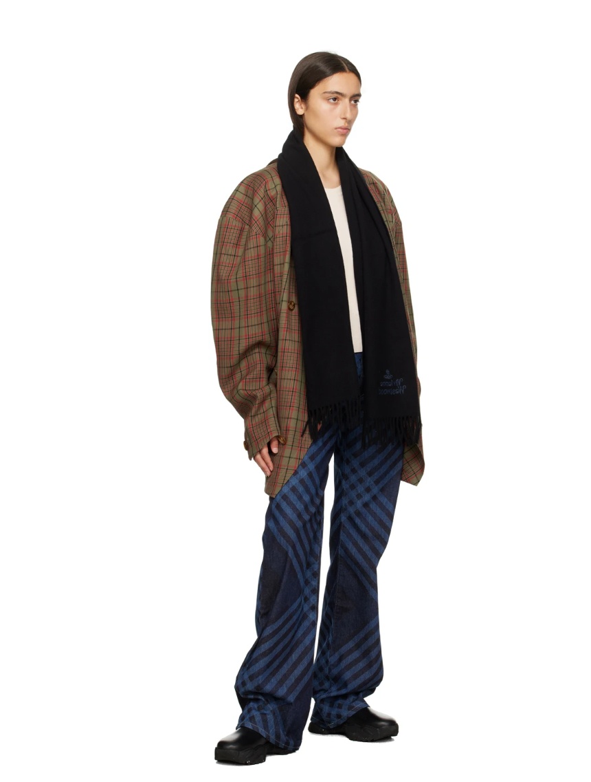 Vivienne Westwood Soft Wool Scarf Featuring Fringe Detail In Black