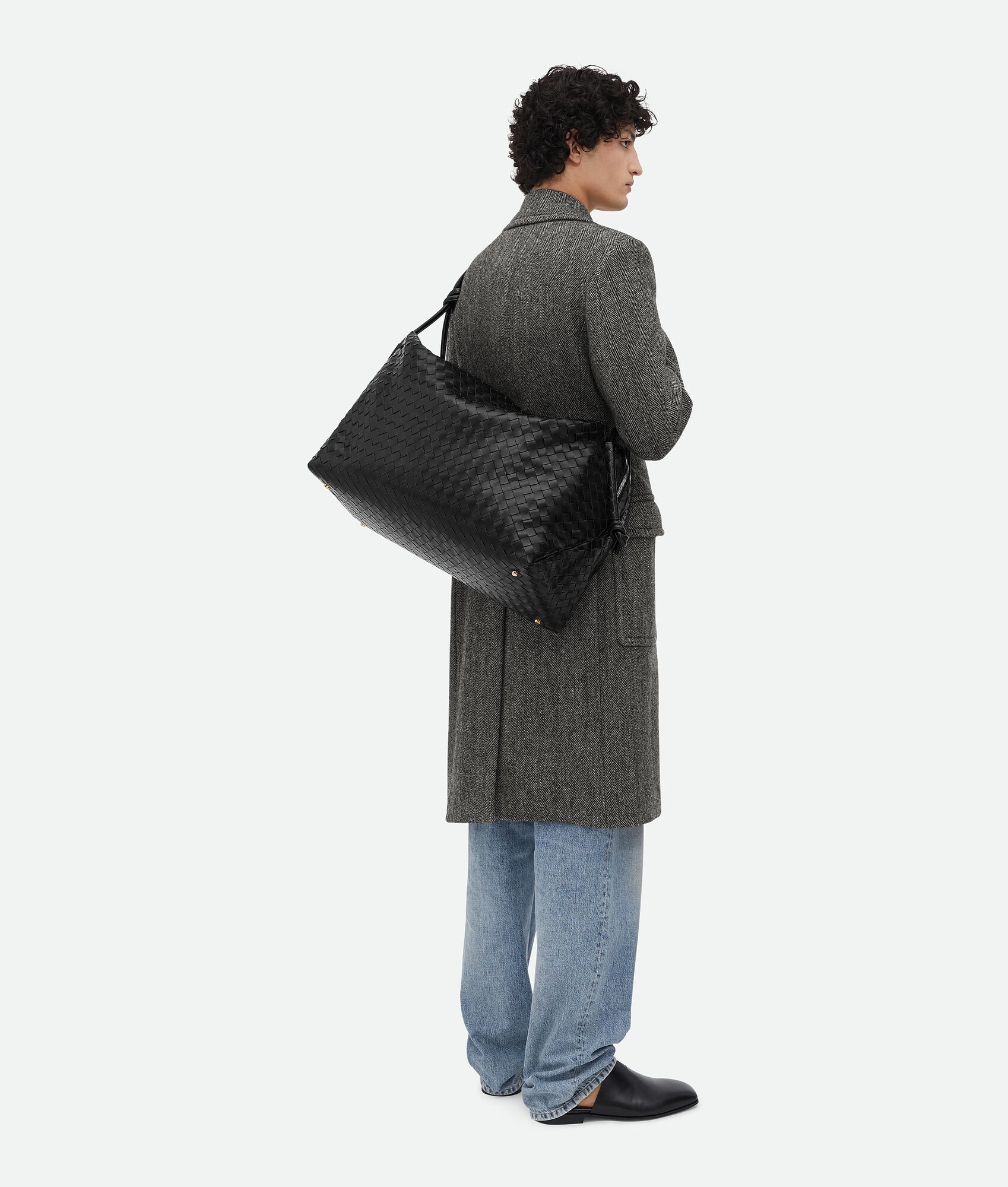 Bottega Veneta Large Woven Travel Bag In Black