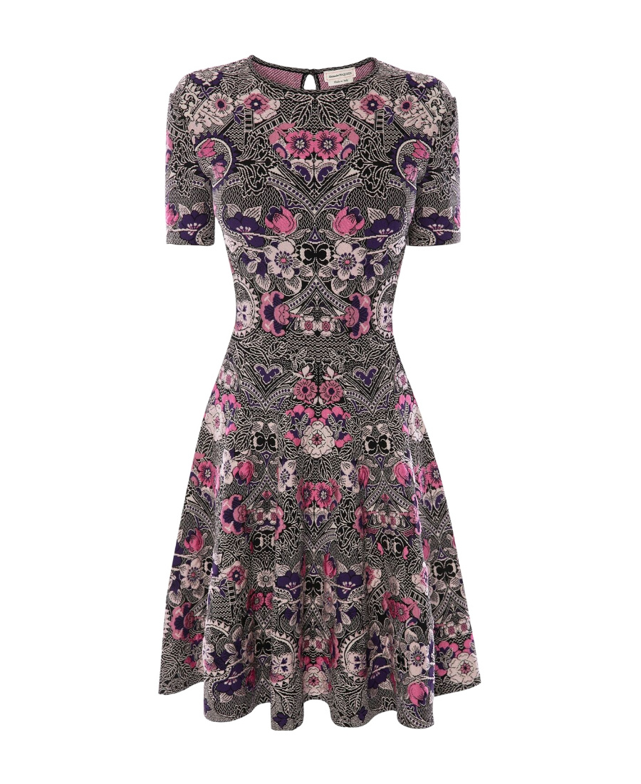 Alexander Mcqueen Jacquard Mini Dress In Black