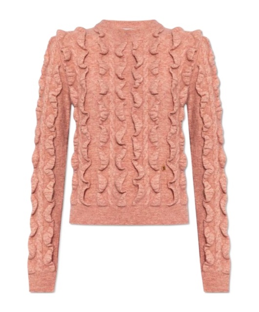 Moschino Ruffled Texture Wool Blend Sweater In Pink