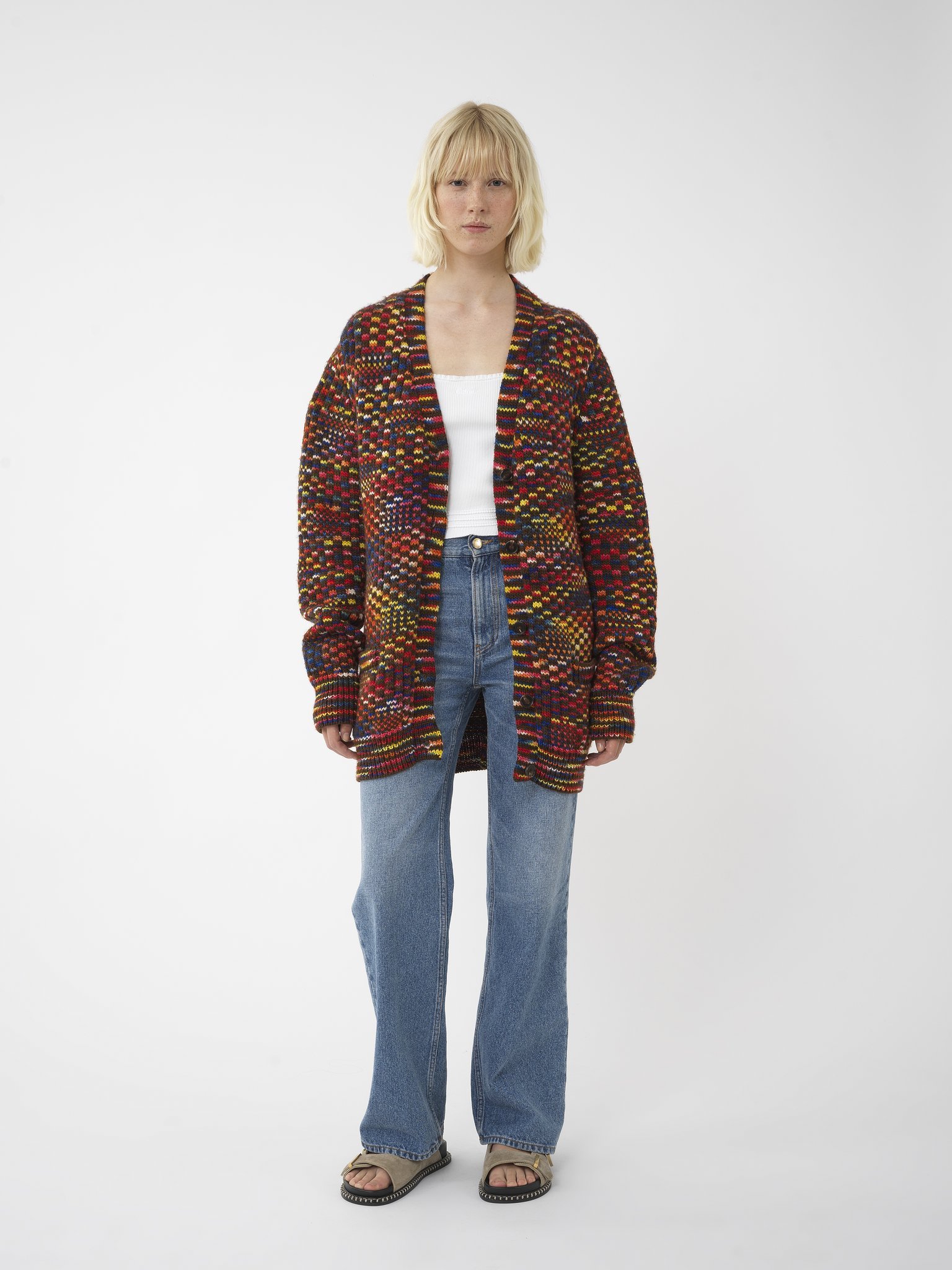 Chloé Generous V Neck Cardigan Multi In Multicolor