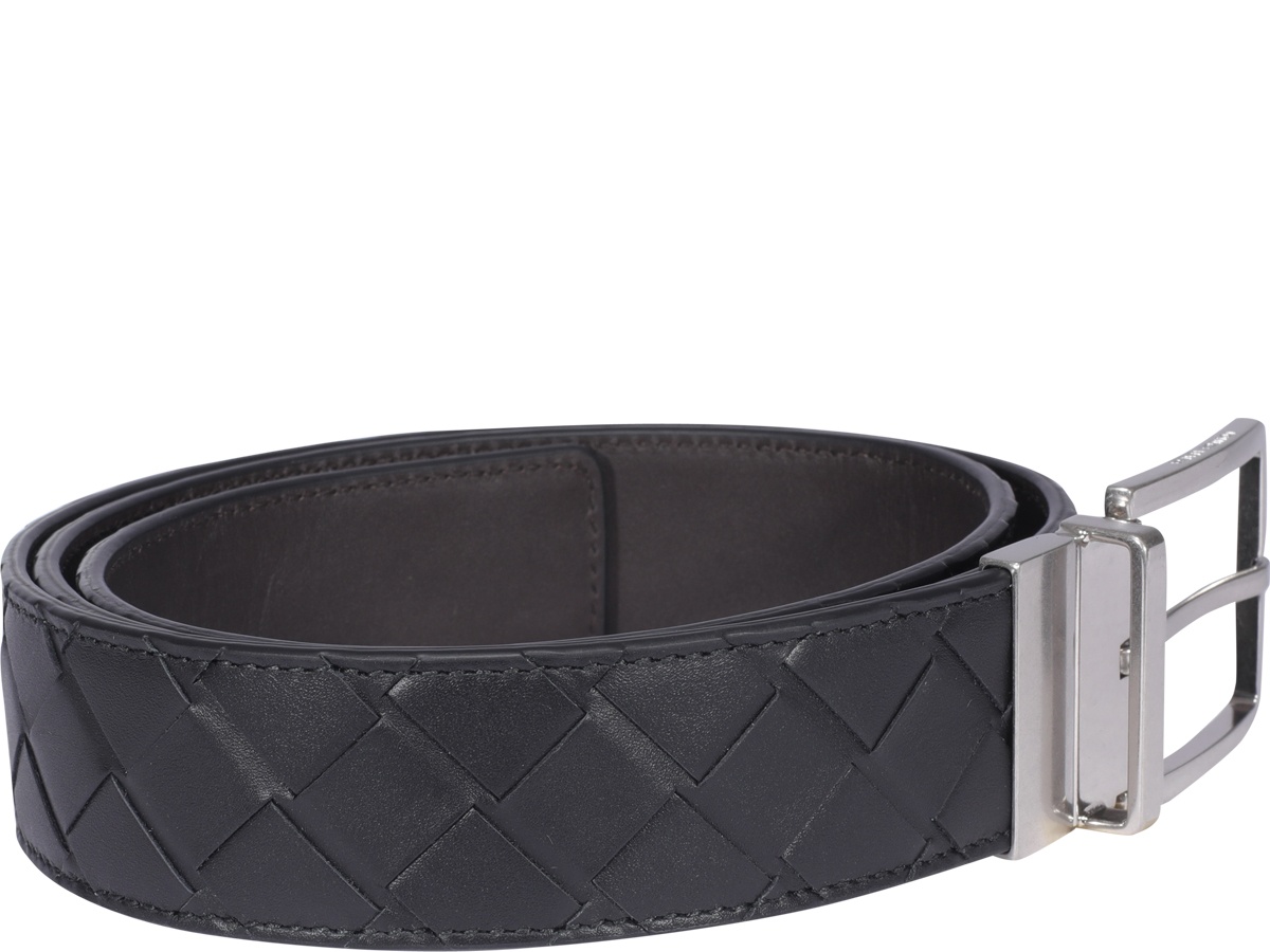 Bottega Veneta Intrecciato Leather Belt In Black