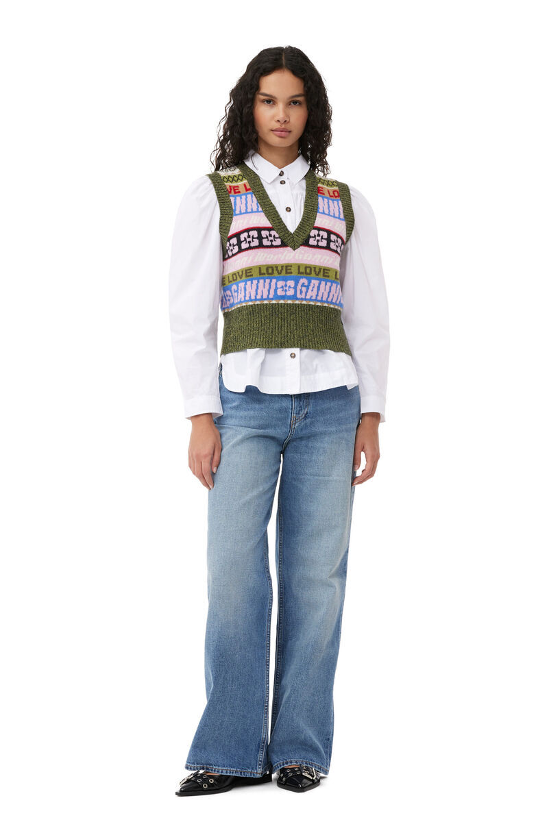 Ganni Recycled Wool-blend Jacquard Vest In Multicolor