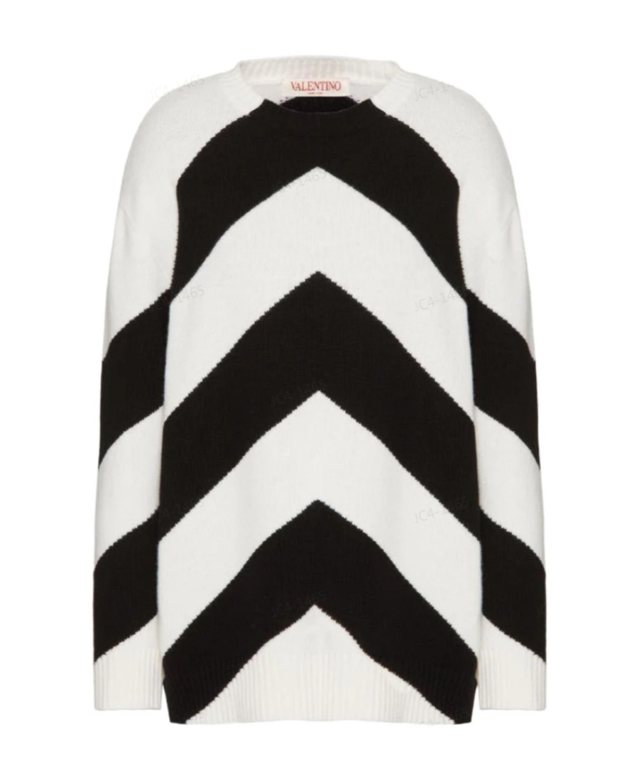 Valentino Chevron-pattern Virgin Wool Jumper In Black