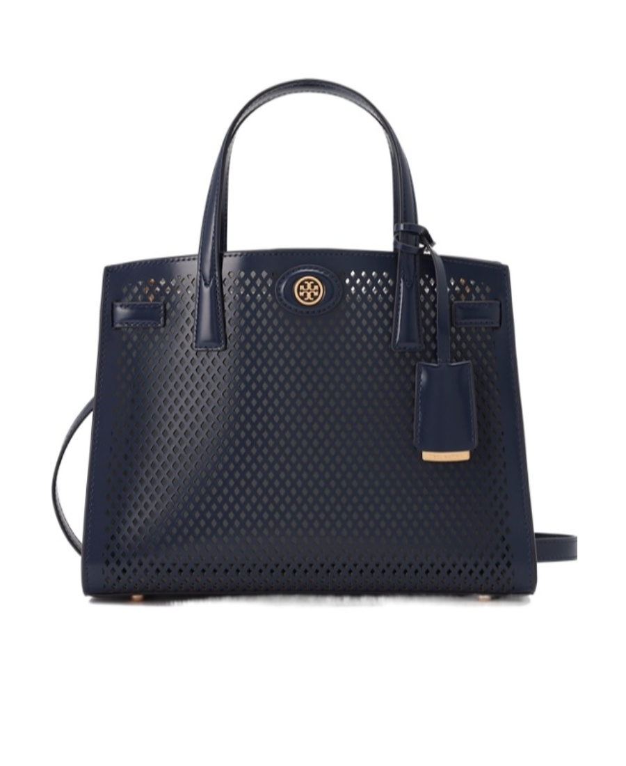Tory Burch Small Robinson Perforated Tote Bag In Black