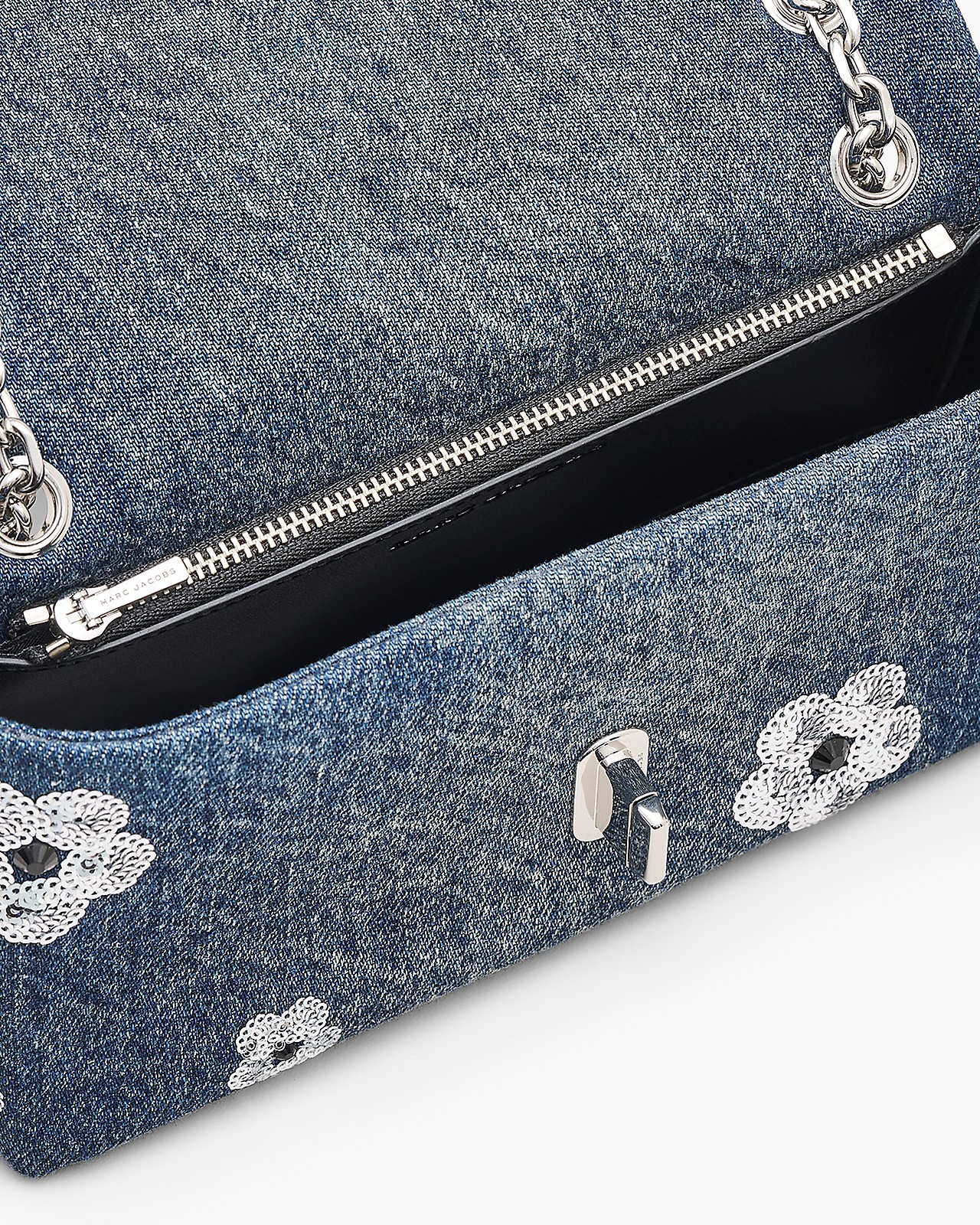 Marc Jacobs The Sequin Daisy Denim Dual Chain Mini Bag In Black
