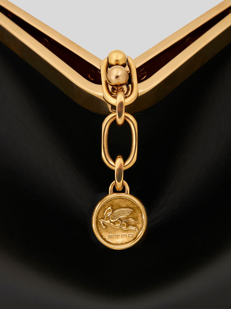 Etro 'small Vela' Black Shoulder Bag With Logo And Pegasus Charm In Black