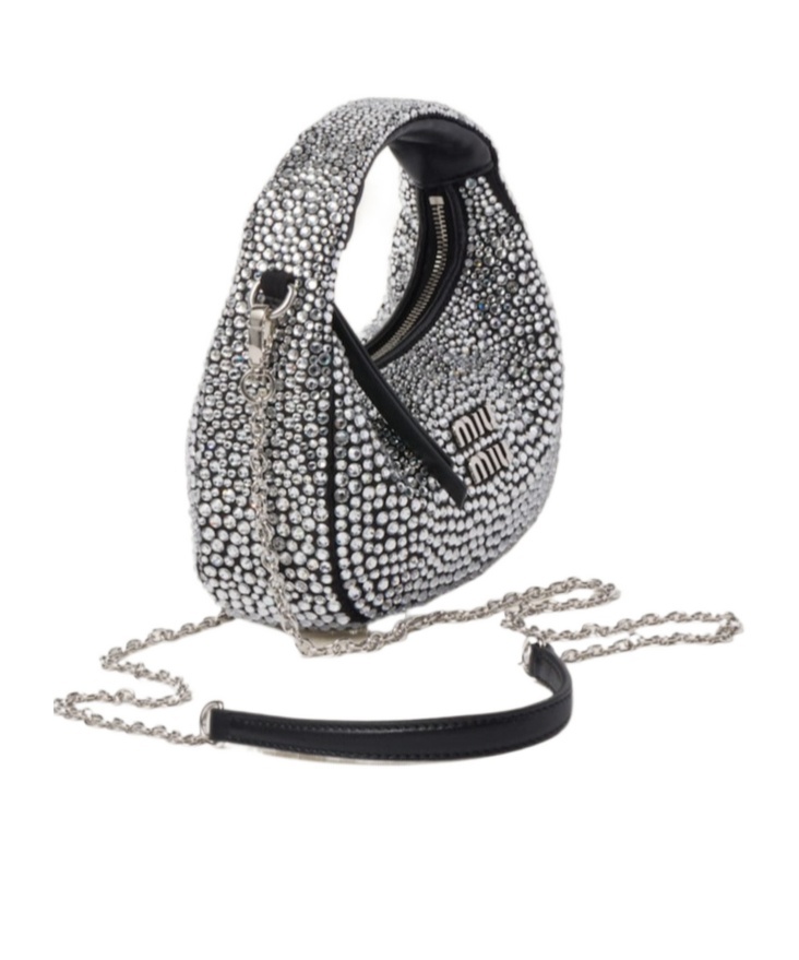 Miu Miu Wander Schultertasche Mit Kristallen In Black