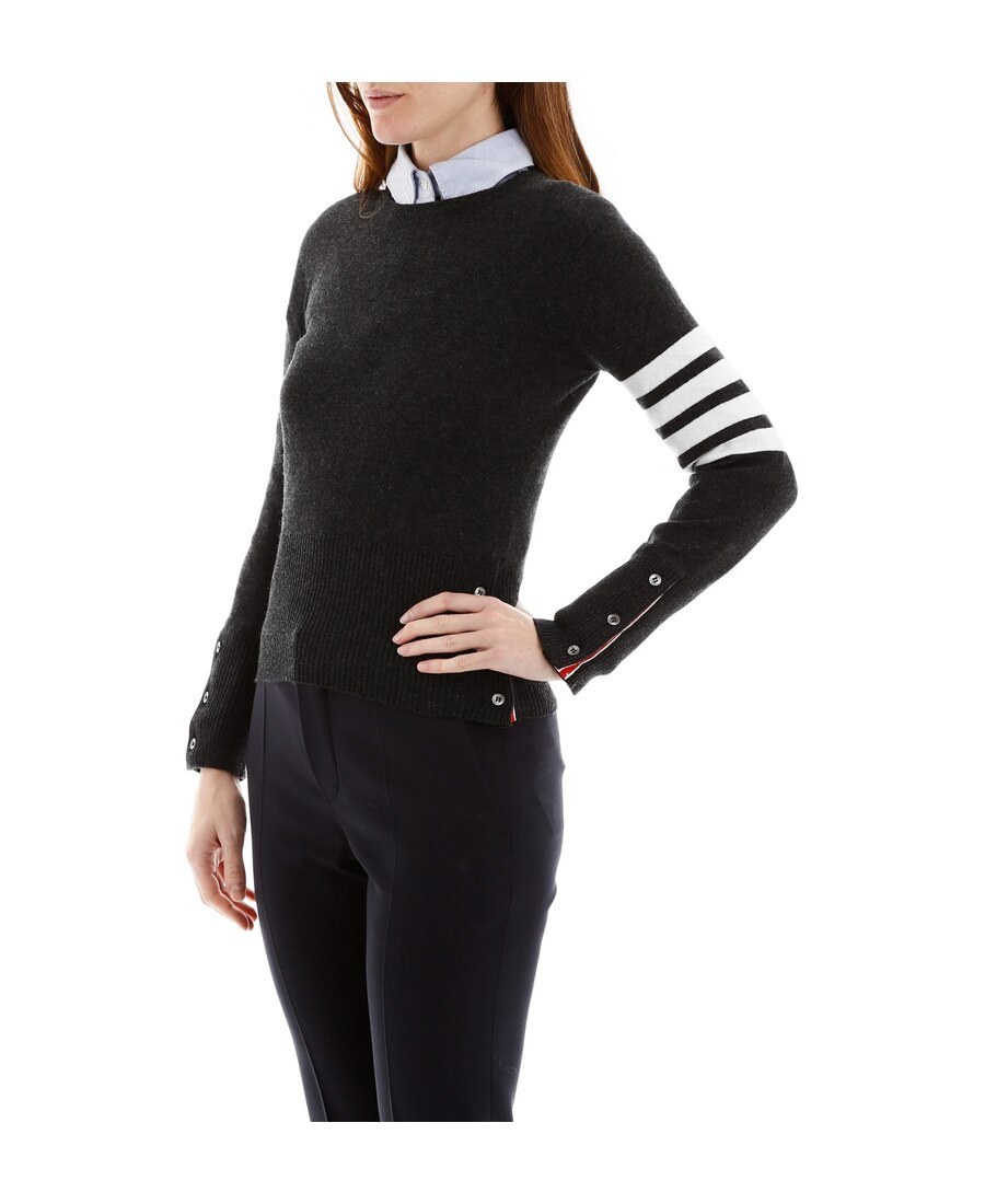 Thom Browne Pullover Sweatshirt With Engineered 4 Bar In Classic Loopback Clothing In Dark Gray