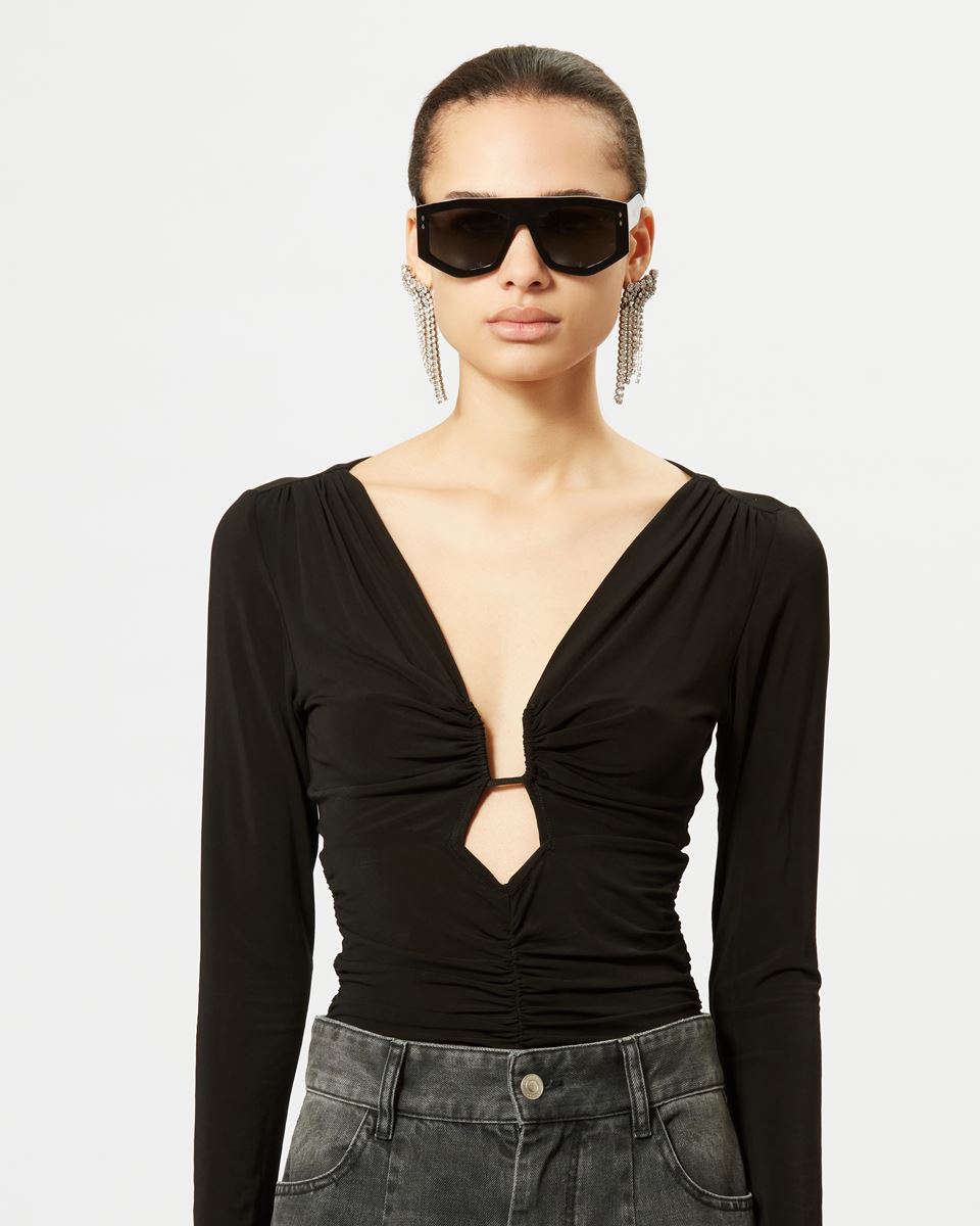 Isabel Marant V-neck Draping Detailed Long Sleeved Top In Black