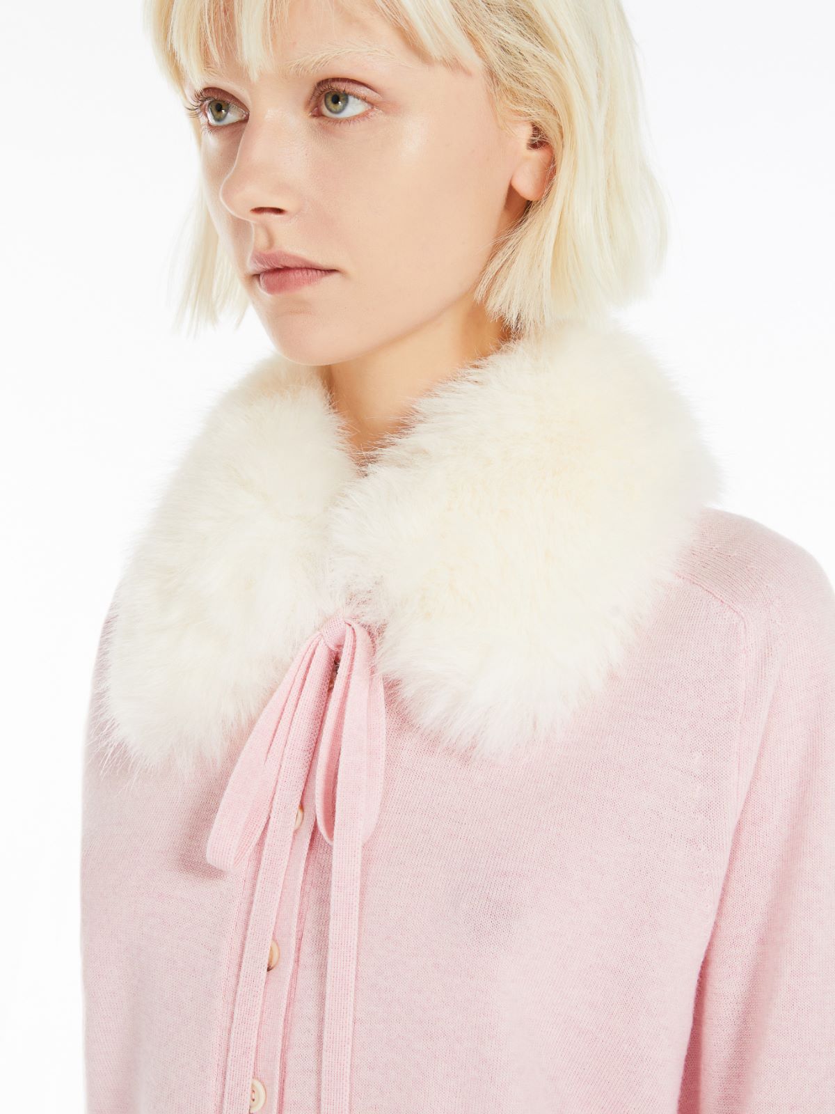 Sportmax Fur-collar Wool Cardigan In Nude