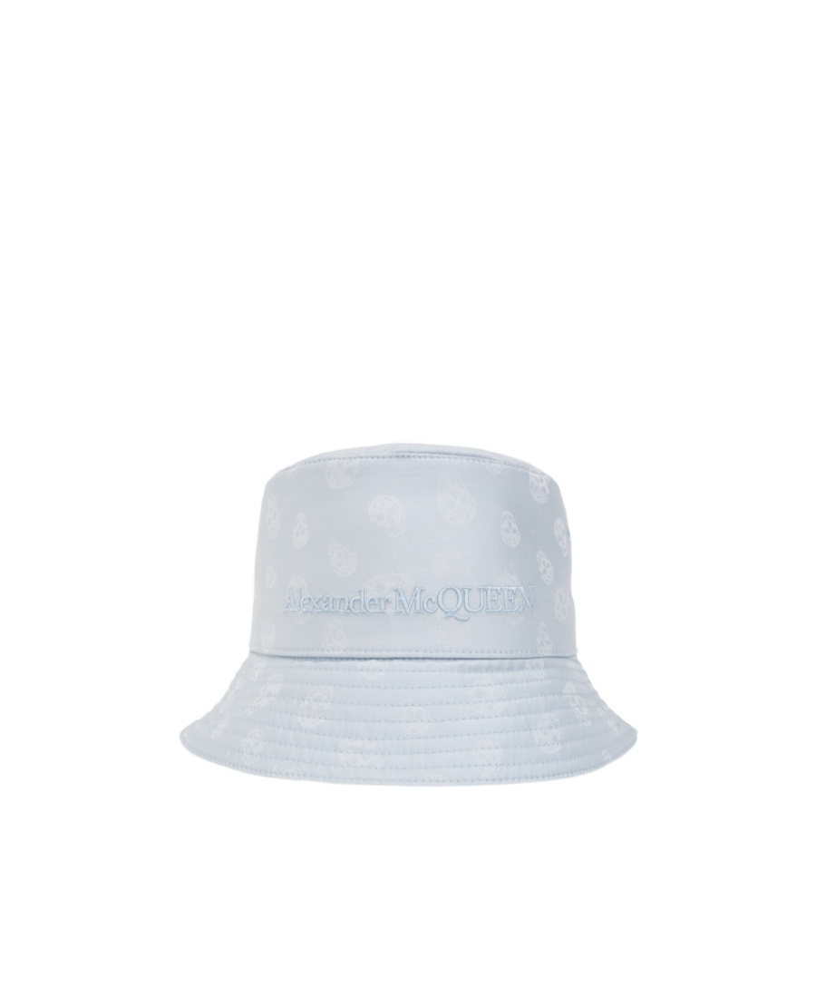 Alexander Mcqueen Light Blue Bucket Hat With Skull Pattern In White