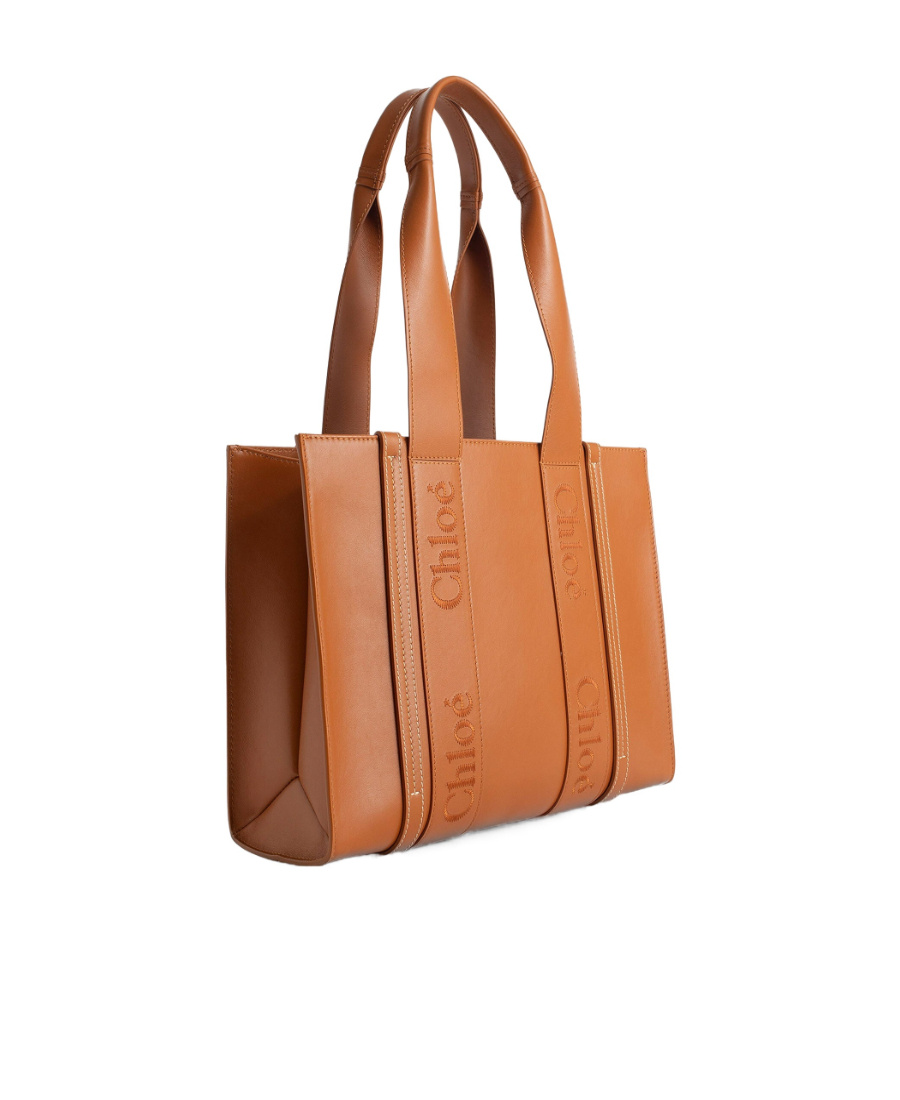 Chloé Woody Medium Embroidered Leather Tote In Brown
