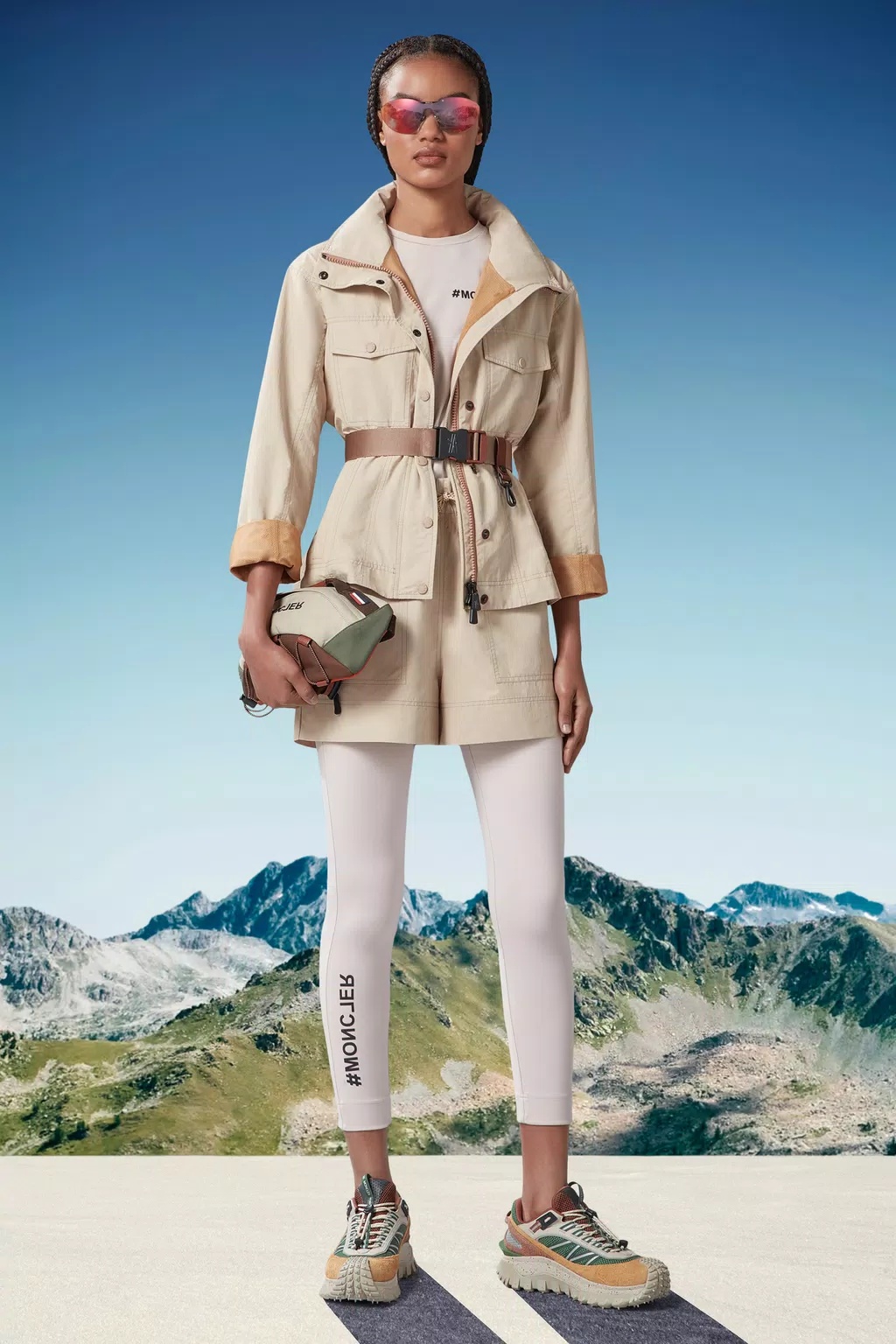 Moncler Technical Froissé Shorts Beige In Nude