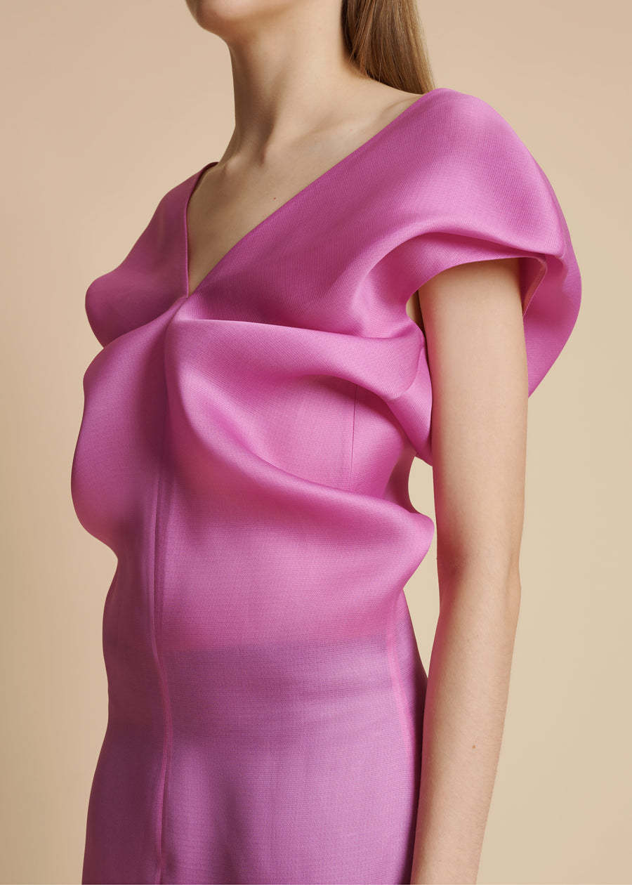 Khaite Ima Gathered Silk-gazar Midi Dress In Orchid