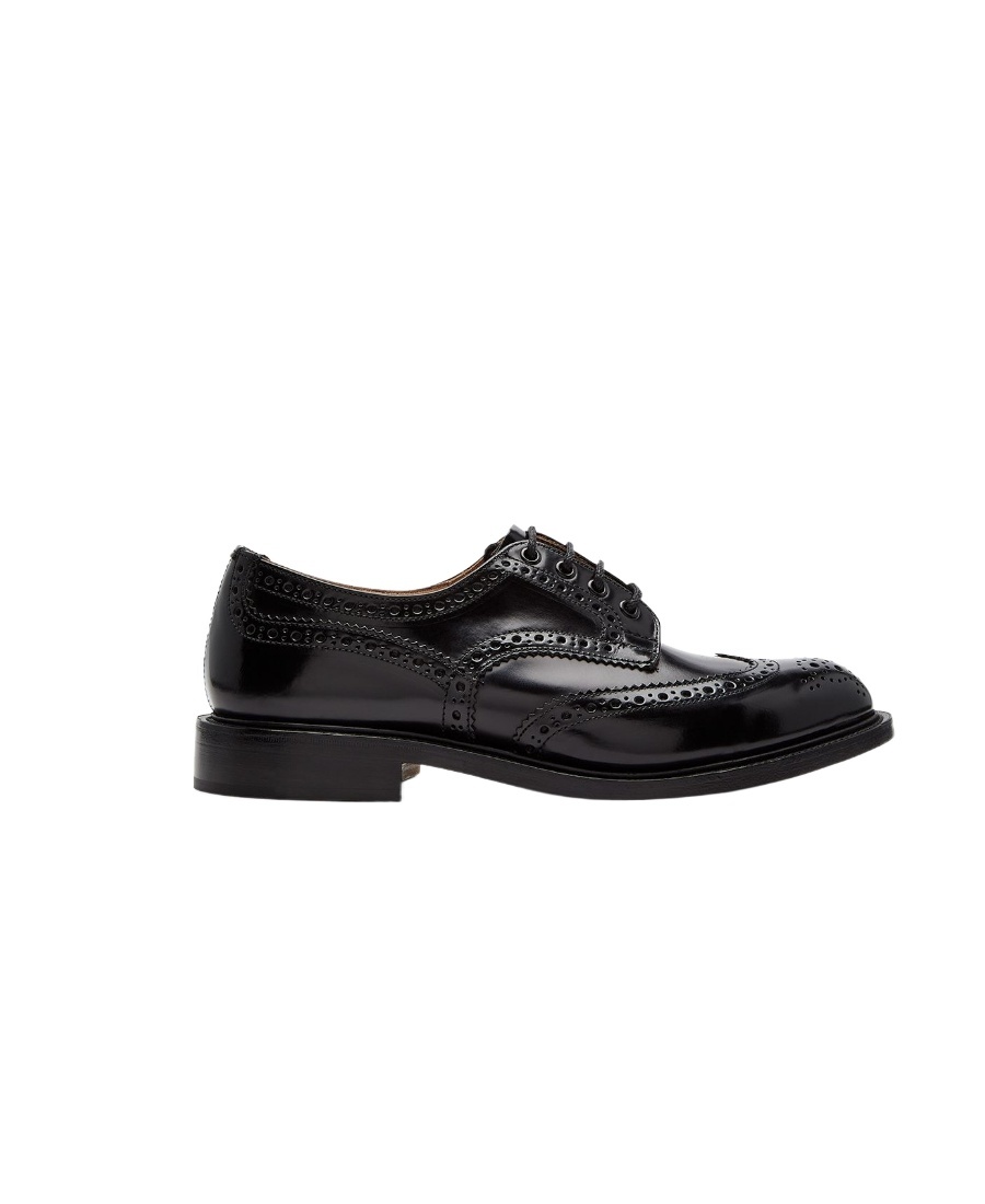 Tricker's Leather Kensington Derby Shoes With Brogue Finish In Black