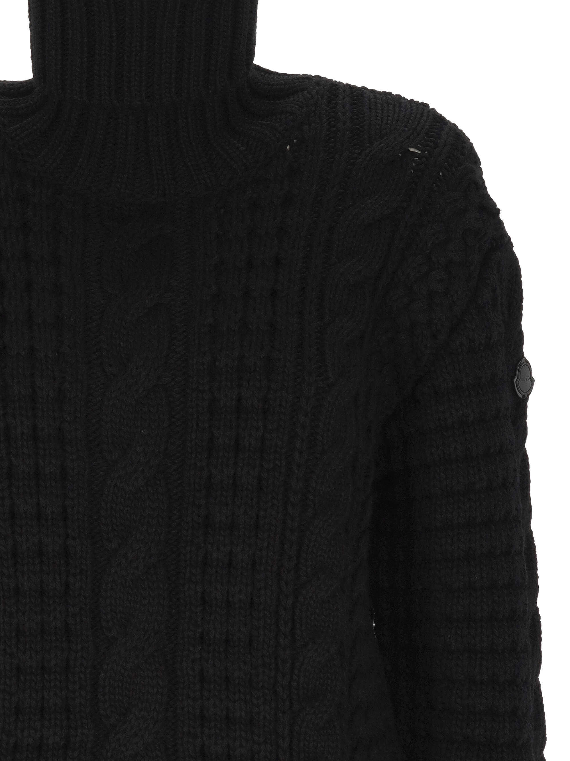 Moncler X Ee72 By Edward Enninful Cable Knit Turtleneck Sweater In Black