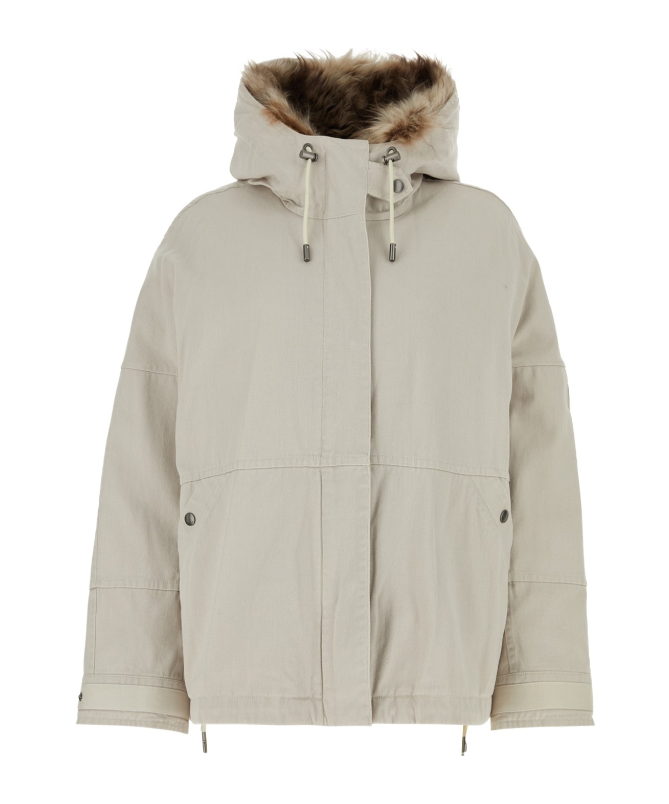 Yves Salomon Coat With Fur Trim And Hood In Nude