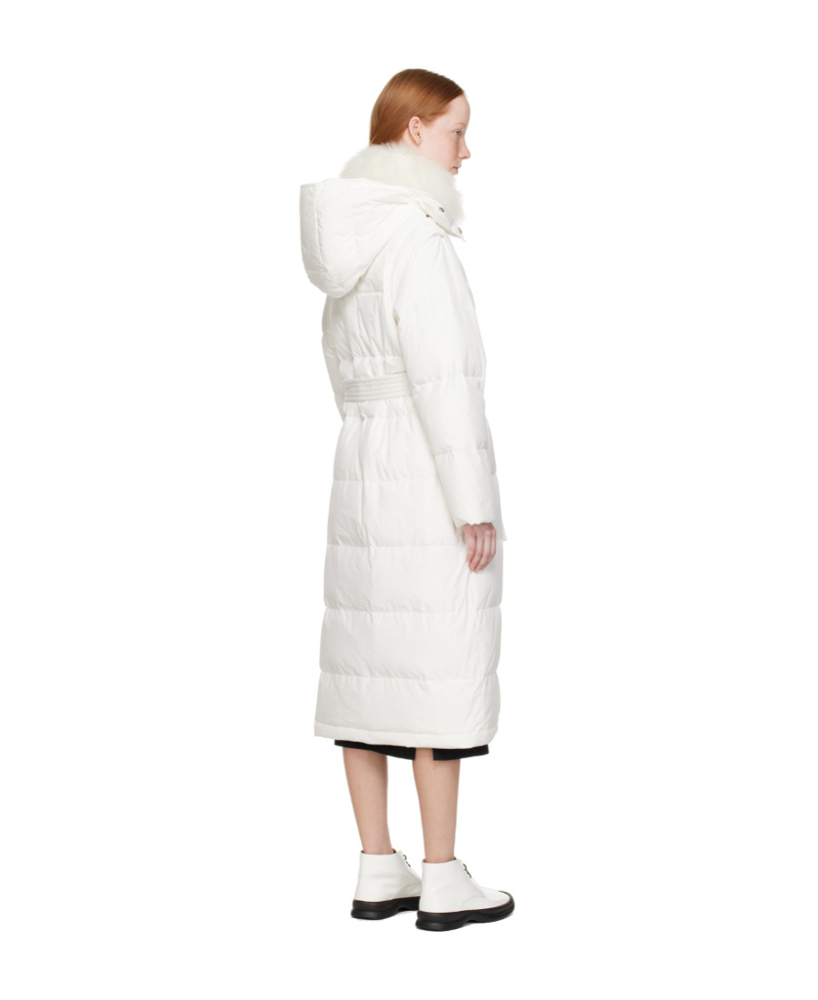 Shop Yves Salomon Logo Quilted Down Jacket In White