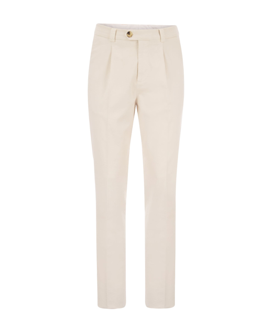 Brunello Cucinelli Leisure Fit Trousers In Garment Dyed Cotton Corduroy With Double Darts In White