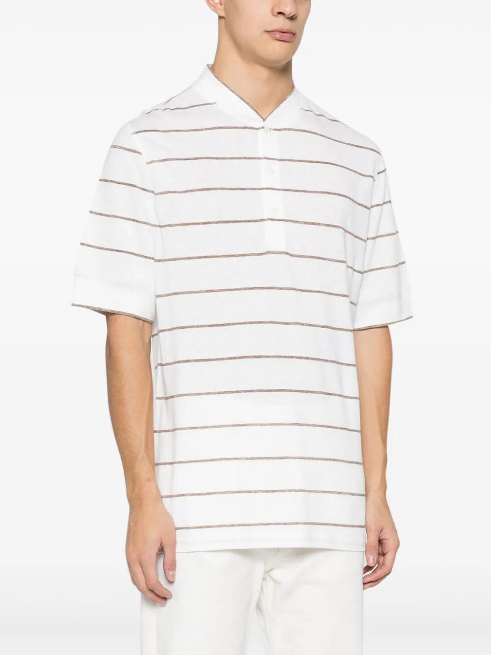 Brunello Cucinelli Striped Polo Shirt In White