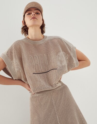 Brunello Cucinelli Round-collar Short-sleeve Sweater In Nude