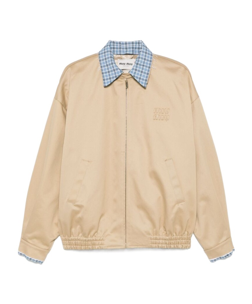 Miu Miu Logo-embroidered Bomber Jacket In Gray