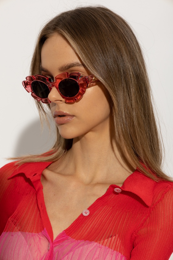 Loewe Floral-frame Round Sunglasses In Brown