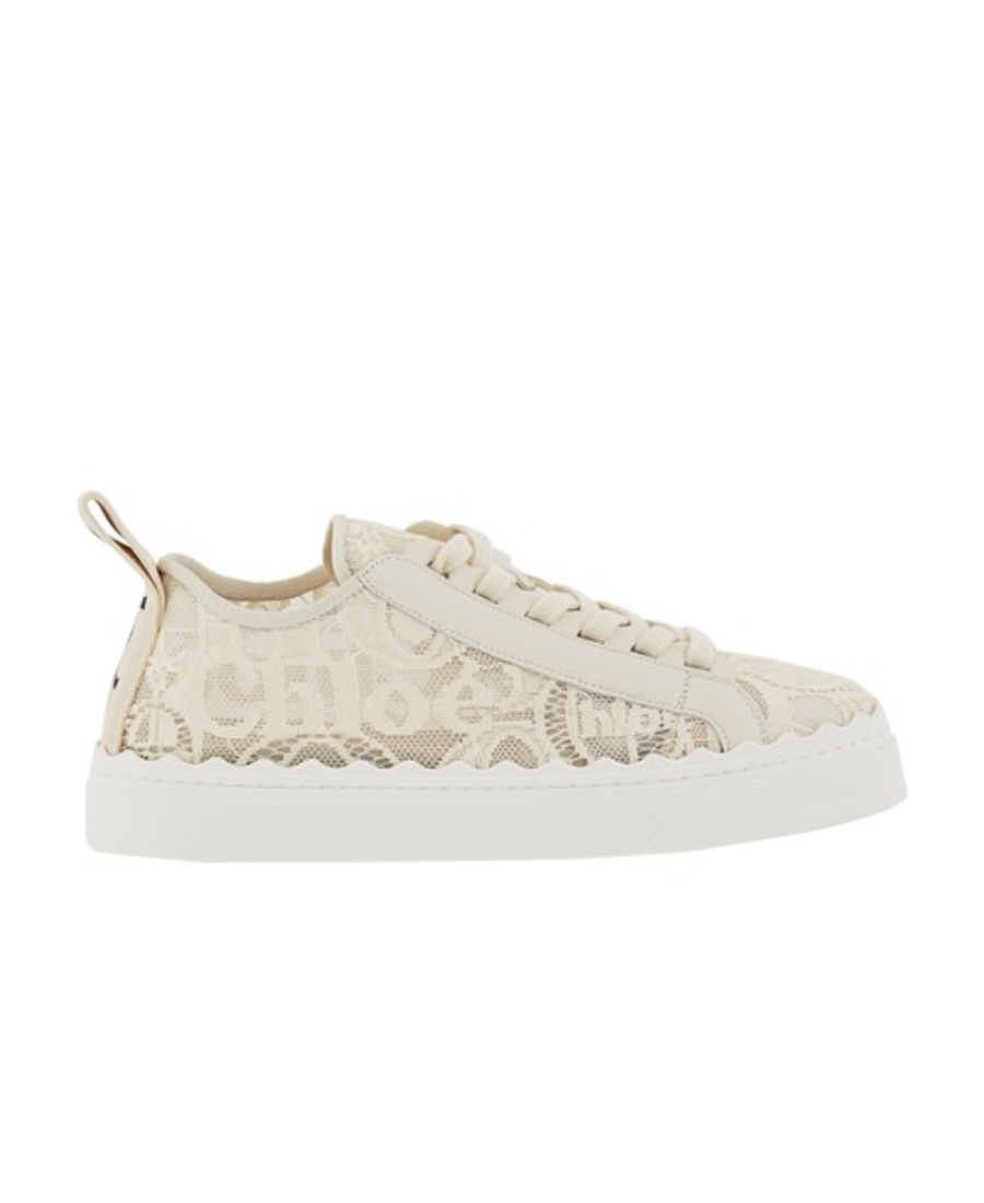 Chloé Lauren Scalloped Leather-trimmed Lace High-top Sneakers In Nude