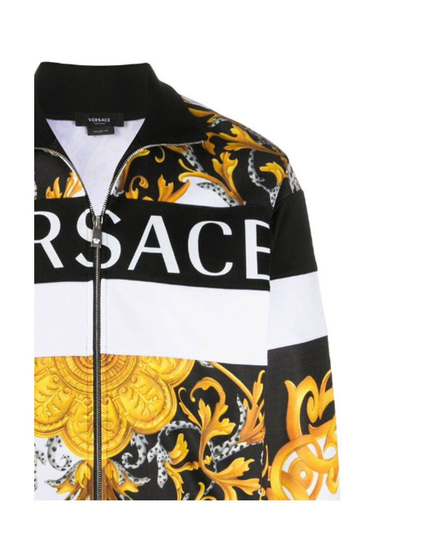 Versace Mixed Print Zip Sweatshirt In Black