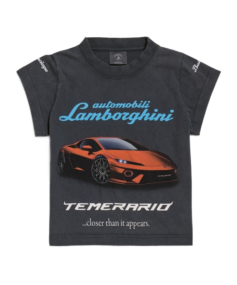 Balenciaga Women's I Automobili Lamborghini Shrunk T-shirt In Black Faded